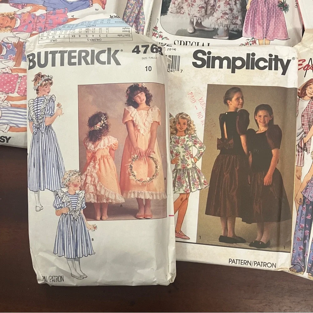 Lot of 8 Vintage 1980s-90s Kids Girl's Sewing Patterns Simplicity, Butterick